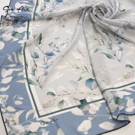 روسری طوسی طرح آوای برگ - کرپ حریر