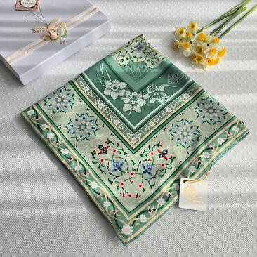 روسری سبز طرح بی نشان - ابریشم توییل