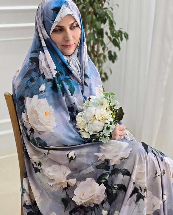 پارچه چادری آبی طرح رز