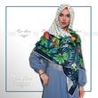 روسری خال خالی سفید طرح طوطی - ابریشم توییل